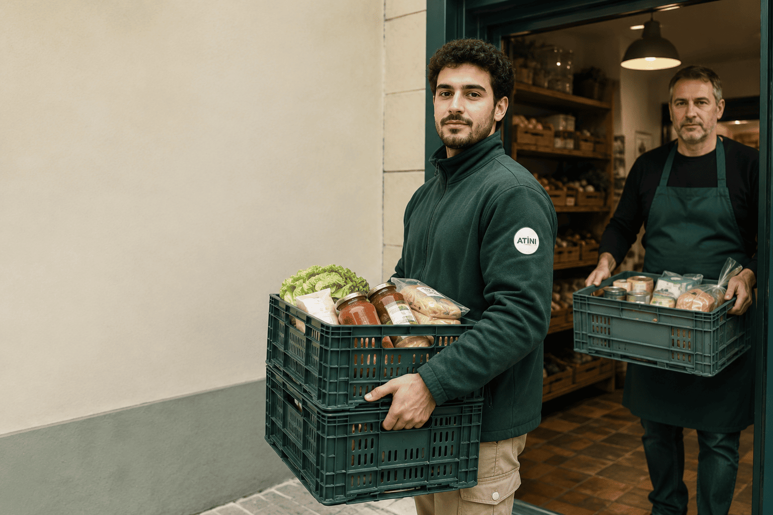 Bénévole ATINI récupérant des denrées alimentaires auprès d’un commerce